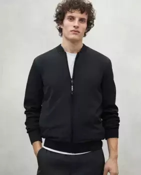 Мужская трикотажная куртка с застежкой-молнией и эластичными манжетами и подолом Ecoalf, черный