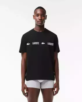 Мужская трикотажная пижама черного цвета с фирменными деталями Lacoste, черный