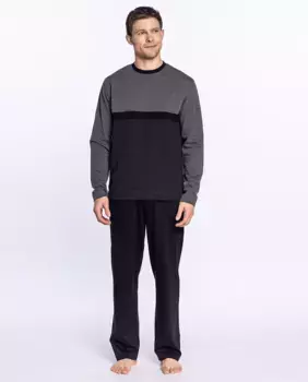 Мужская трикотажная пижама с длинными брюками и круглым вырезом Punto Blanco, черный