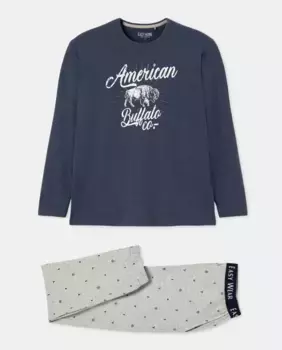 Мужская трикотажная пижама с длинными рукавами Easy Wear, цвет 400 Azul