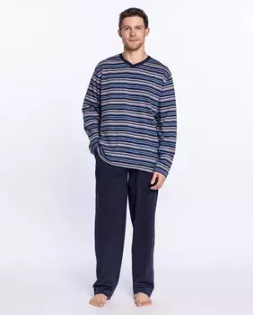 Мужская трикотажная пижама с V-образным вырезом и длинными брюками Punto Blanco, цвет Azul Medio
