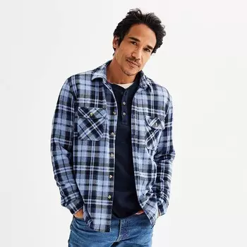 Мужская трикотажная рубашка на пуговицах с длинными рукавами Sonoma Goods For Life, цвет Blue Plaid