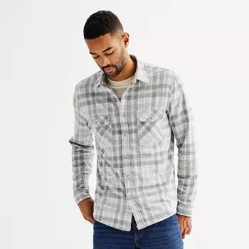 Мужская трикотажная рубашка на пуговицах с длинными рукавами Sonoma Goods For Life, цвет Gray Plaid