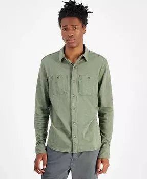 Мужская трикотажная рубашка обычного кроя на пуговицах Sun + Stone, зеленый