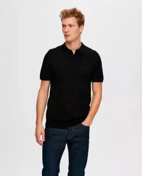 Мужская трикотажная рубашка-поло прямого кроя Selected, черный