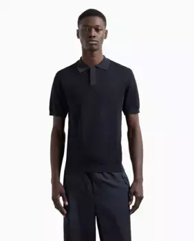 Мужская трикотажная рубашка поло с коротким рукавом Emporio Armani, тёмно-синий