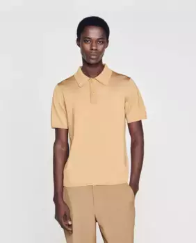 Мужская трикотажная рубашка-поло с короткими рукавами Sandro, бежевый
