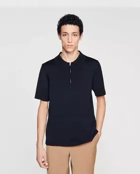 Мужская трикотажная рубашка-поло с воротником на молнии Sandro, черный