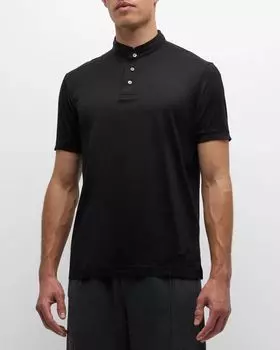 Мужская трикотажная рубашка-поло с воротником Неру Emporio Armani, цвет Black