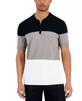 Мужская трикотажная рубашка-поло с застежкой-молнией 1/4 и цветными блоками Trilogy Alfani, черный