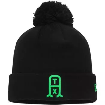 Мужская трикотажная шапка New Era Black Austin FC с манжетами на крючках и помпоном