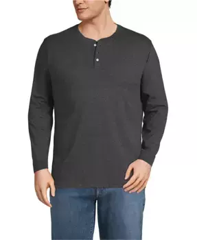 Мужская удлиненная футболка-поло с длинным рукавом Super-T больших размеров Lands' End, черный