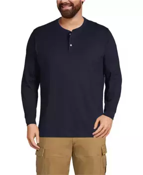 Мужская удлиненная футболка-поло с длинным рукавом Super-T больших размеров Lands' End, синий