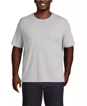 Мужская удлиненная футболка Super-T с коротким рукавом и карманом Lands' End, серый