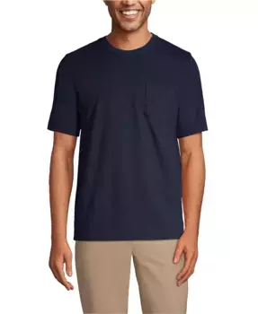 Мужская удлиненная футболка Super-T с коротким рукавом и карманом Lands' End, синий