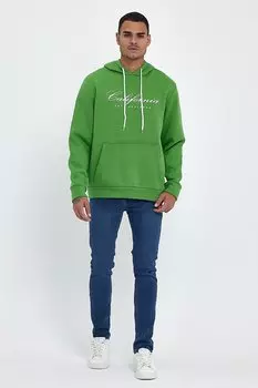 Мужская удобная литая флисовая толстовка с капюшоном и карманом кенгуру в 3 нити с калифорнийским принтом spr24sw03 Sperlife, фисташковый зеленый