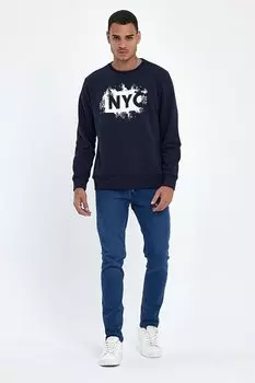 Мужская удобная посадка с круглым вырезом, толстая толстая толстовка с принтом 3 нити NYC spr24sw24 Sperlife, темно-синий