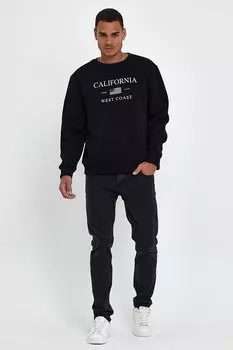 Мужская удобная толстовка из трехниточного флиса с круглым вырезом и американским принтом spr24sw26 Sperlife, черный