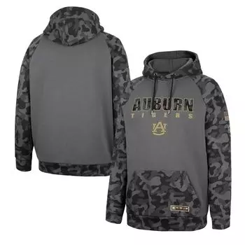 Мужская угольно-каштановая толстовка с капюшоном Colosseum Auburn Tigers OHT Military Appreciation Camo Stack пуловер реглан