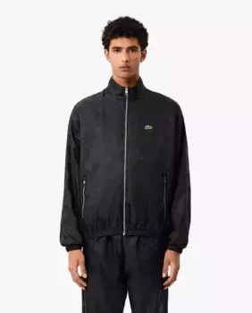 Мужская укороченная спортивная куртка с черной монограммой Lacoste, чёрный