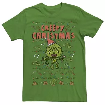 Мужская универсальная рождественская футболка Monsters Black Lagoon Creepy Christmas с рисунком Licensed Character, цвет Kelly