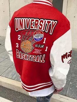 Мужская университетская куртка оверсайз EMRG с заниженной линией плеч, графическими надписями, полосками и цветными блоками Manfinity, красный/белый