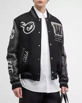 Мужская университетская куртка с кристаллами и нашивками Off-White, цвет Black