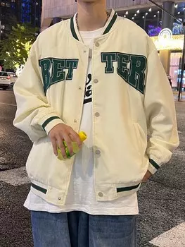 Мужская университетская куртка Sporsity, вельветовая полосатая с буквенным принтом и заниженными плечами Manfinity, кремовый/бежевый