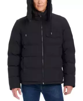 Мужская утепленная куртка с капюшоном на молнии Stretch Zip-Front Puffer Coat Vince Camuto, черный