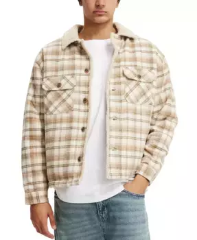 Мужская утепленная куртка-тракер Teddy Lined Trucker Jacket COTTON ON, коричневый