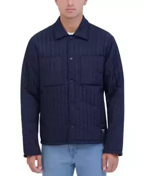 Мужская утепленная рубашка-куртка приталенного кроя с вертикальной стежкой Hudson, синий