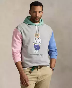 Мужская утепленная толстовка с капюшоном Polo Bear больших размеров Polo Ralph Lauren, серый