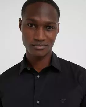 Мужская узкая черная спортивная рубашка Emporio Armani, черный