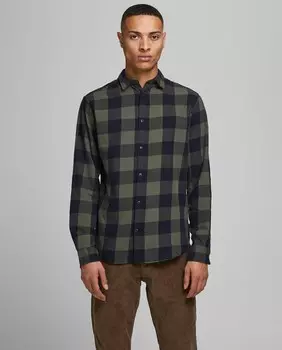 Мужская узкая коричневая рубашка в клетку BCI из хлопка Jack & Jones, коричневый
