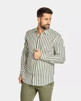 Мужская узкая льняная рубашка в полоску Spagnolo, зеленый