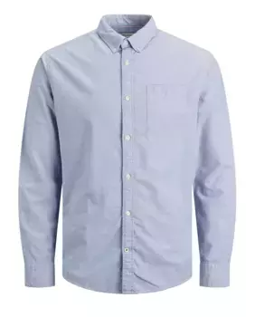 Мужская узкая однотонная хлопковая оксфордская рубашка BCI Jack & Jones, светло-голубой