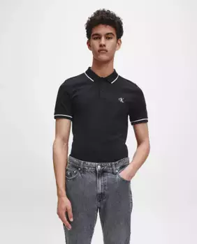 Мужская узкая рубашка-поло из пике черного цвета Calvin Klein Jeans, черный