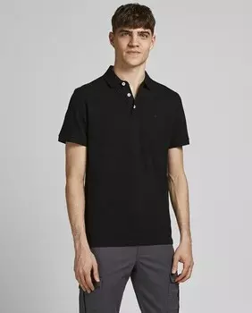 Мужская узкая рубашка-поло с короткими рукавами Jack & Jones, черный