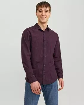 Мужская узкая рубашка в клетку Jack & Jones, темно-синий