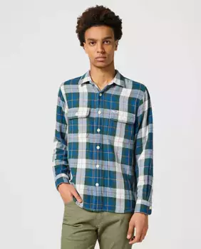 Мужская узкая зеленая рубашка в клетку Wrangler, зеленый