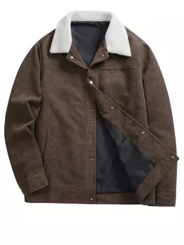 Мужская вельветовая куртка с простым контрастным шерстяным воротником на осень Manfinity, коричневый