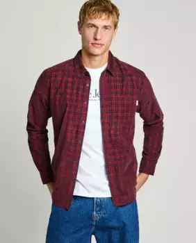 Мужская вельветовая рубашка классического кроя с клетчатым принтом Pepe Jeans, красный