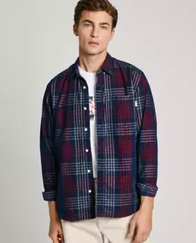 Мужская вельветовая рубашка классического кроя с клетчатым принтом Pepe Jeans, темно-синий