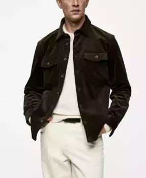 Мужская вельветовая рубашка с карманами Overshirt MANGO, коричневый/бежевый