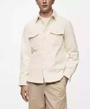 Мужская вельветовая рубашка с карманами Overshirt MANGO, белый