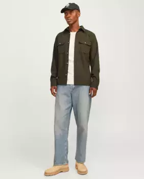 Мужская верхняя рубашка с длинным рукавом и нагрудным карманом Jack & Jones, темно-зеленый
