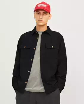 Мужская верхняя рубашка с длинным рукавом и нагрудным карманом Jack & Jones, черный