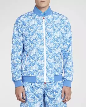 Мужская ветрозащитная куртка-бомбер с цветочным принтом Kiton, цвет Blue Multi