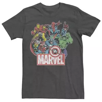 Мужская винтажная футболка Marvel Avengers Team в стиле ретро с комиксами Licensed Character, цвет Charcoal Heather