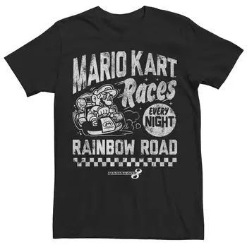 Мужская винтажная футболка Nintendo Mario Kart Rainbow Road Licensed Character, черный